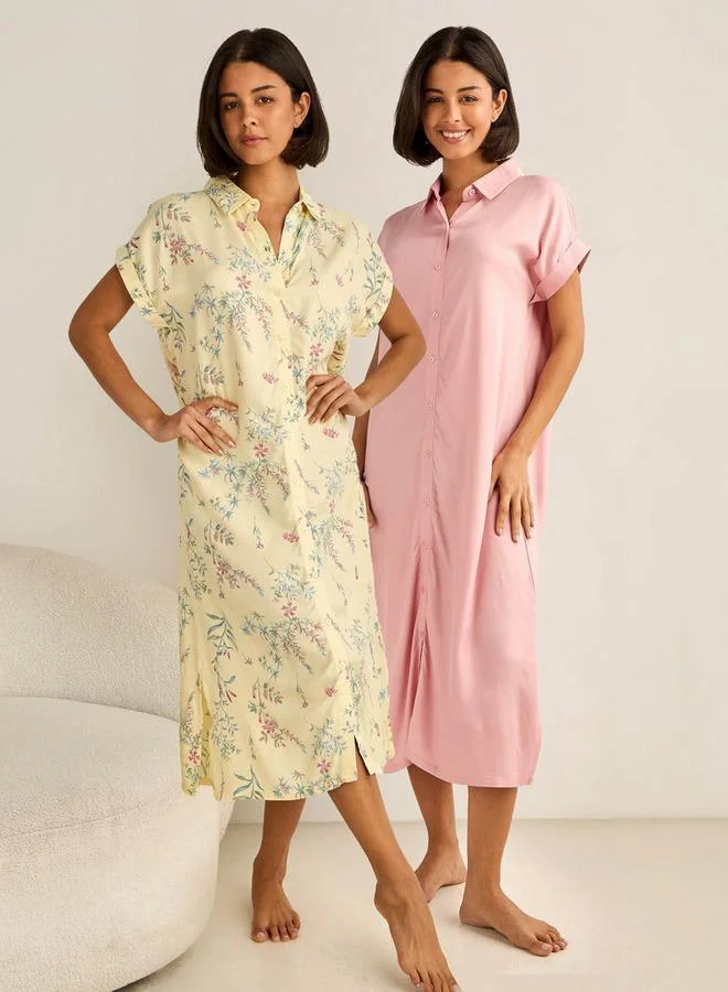 Splash FAV Night Dress Short Sleeves Assorted Print Viscose - Set of 2